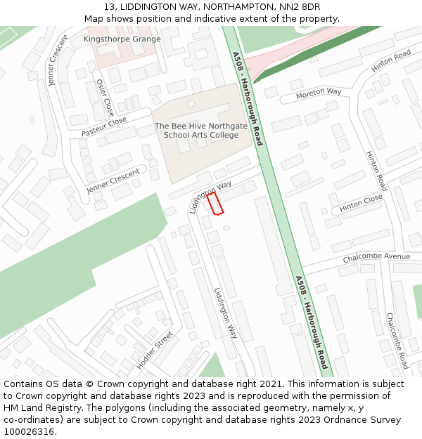 13, LIDDINGTON WAY, NORTHAMPTON, NN2 8DR: Location map and indicative extent of plot