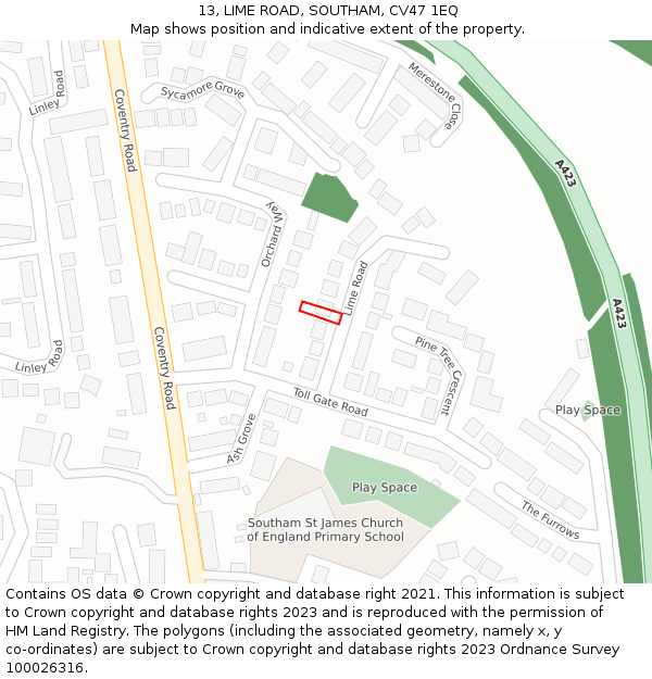 13, LIME ROAD, SOUTHAM, CV47 1EQ: Location map and indicative extent of plot