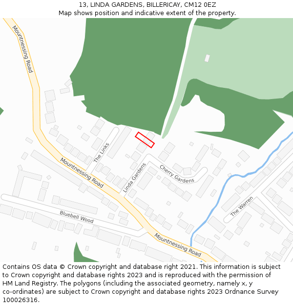 13, LINDA GARDENS, BILLERICAY, CM12 0EZ: Location map and indicative extent of plot
