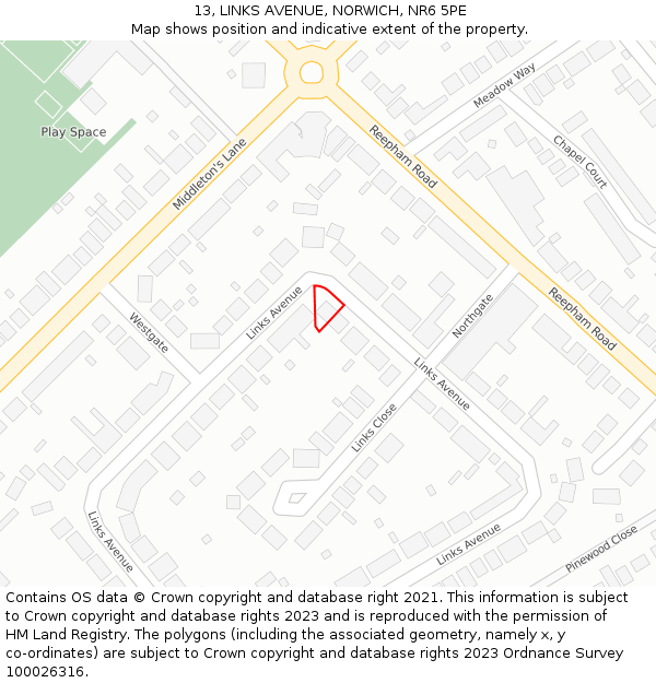 13, LINKS AVENUE, NORWICH, NR6 5PE: Location map and indicative extent of plot