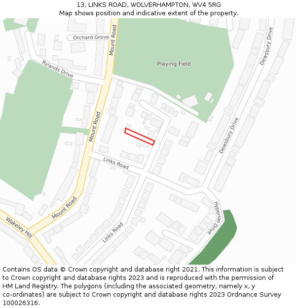 13, LINKS ROAD, WOLVERHAMPTON, WV4 5RG: Location map and indicative extent of plot