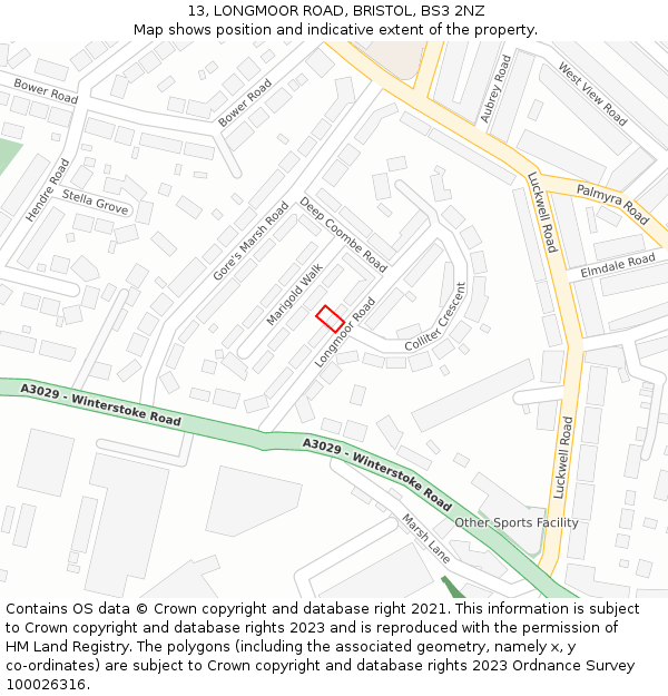 13, LONGMOOR ROAD, BRISTOL, BS3 2NZ: Location map and indicative extent of plot