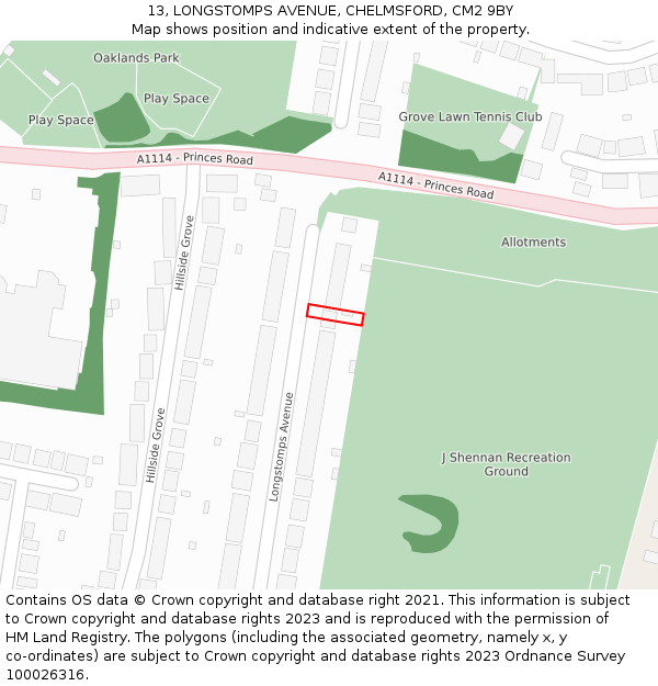 13, LONGSTOMPS AVENUE, CHELMSFORD, CM2 9BY: Location map and indicative extent of plot