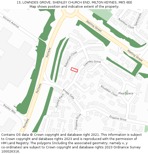 13, LOWNDES GROVE, SHENLEY CHURCH END, MILTON KEYNES, MK5 6EE: Location map and indicative extent of plot