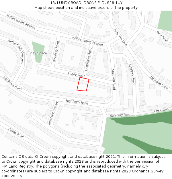 13, LUNDY ROAD, DRONFIELD, S18 1UY: Location map and indicative extent of plot