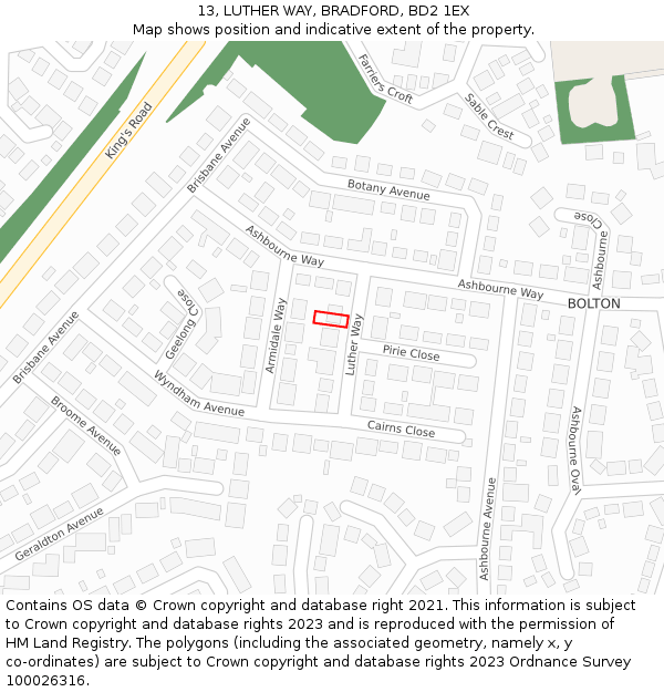 13, LUTHER WAY, BRADFORD, BD2 1EX: Location map and indicative extent of plot