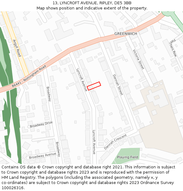 13, LYNCROFT AVENUE, RIPLEY, DE5 3BB: Location map and indicative extent of plot