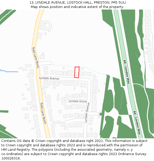 13, LYNDALE AVENUE, LOSTOCK HALL, PRESTON, PR5 5UU: Location map and indicative extent of plot