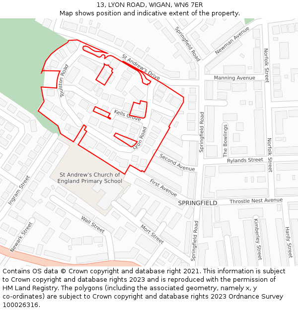 13, LYON ROAD, WIGAN, WN6 7ER: Location map and indicative extent of plot