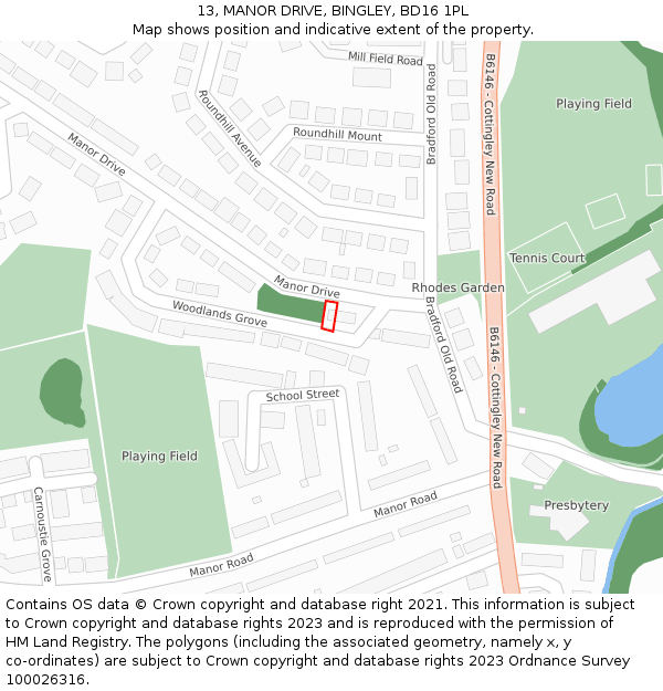 13, MANOR DRIVE, BINGLEY, BD16 1PL: Location map and indicative extent of plot