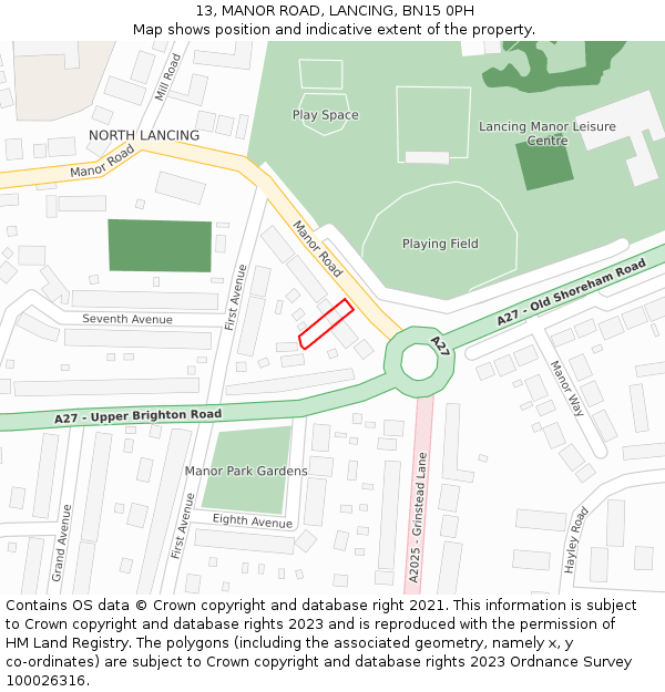 13, MANOR ROAD, LANCING, BN15 0PH: Location map and indicative extent of plot