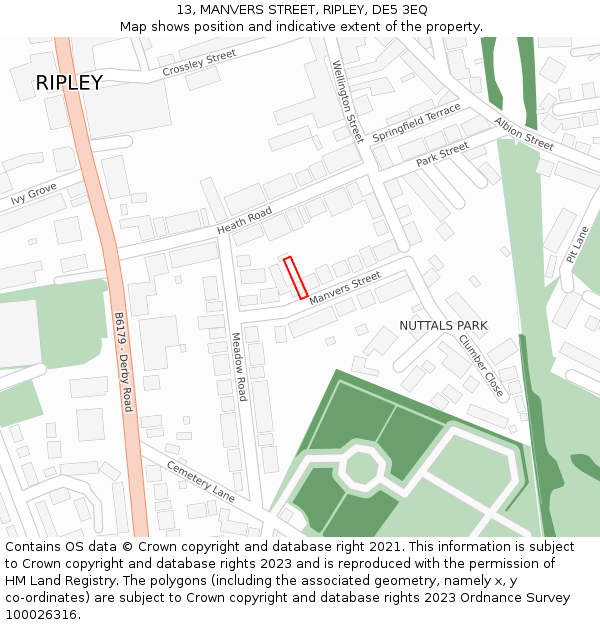 13, MANVERS STREET, RIPLEY, DE5 3EQ: Location map and indicative extent of plot