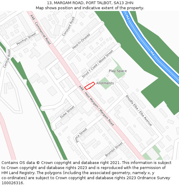13, MARGAM ROAD, PORT TALBOT, SA13 2HN: Location map and indicative extent of plot
