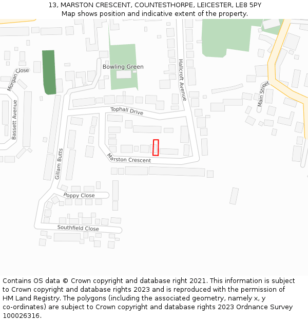 13, MARSTON CRESCENT, COUNTESTHORPE, LEICESTER, LE8 5PY: Location map and indicative extent of plot