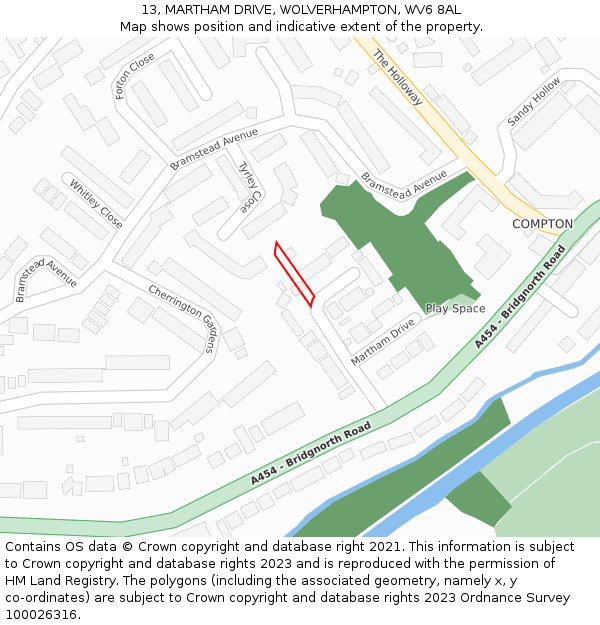 13, MARTHAM DRIVE, WOLVERHAMPTON, WV6 8AL: Location map and indicative extent of plot