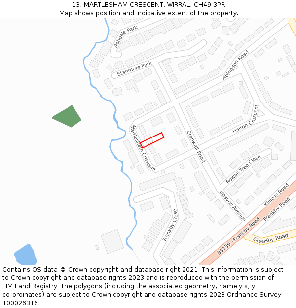 13, MARTLESHAM CRESCENT, WIRRAL, CH49 3PR: Location map and indicative extent of plot