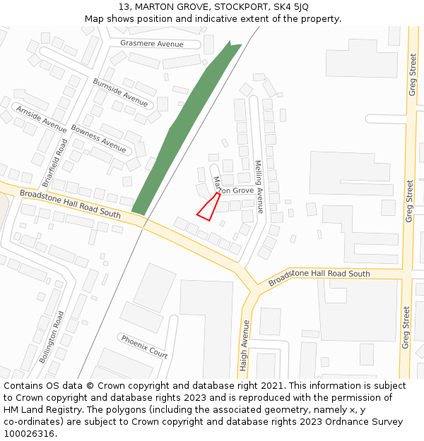 13, MARTON GROVE, STOCKPORT, SK4 5JQ: Location map and indicative extent of plot