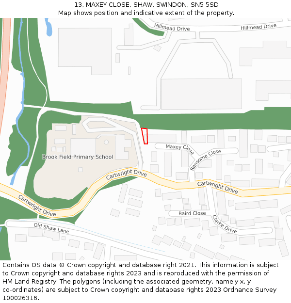 13, MAXEY CLOSE, SHAW, SWINDON, SN5 5SD: Location map and indicative extent of plot
