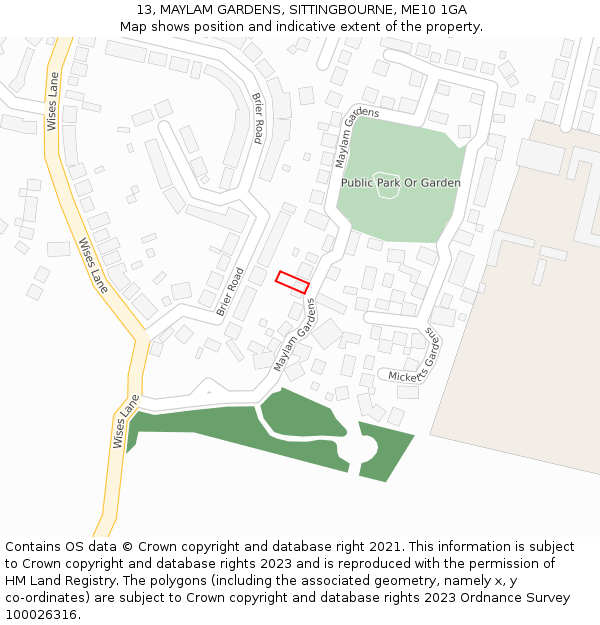 13, MAYLAM GARDENS, SITTINGBOURNE, ME10 1GA: Location map and indicative extent of plot