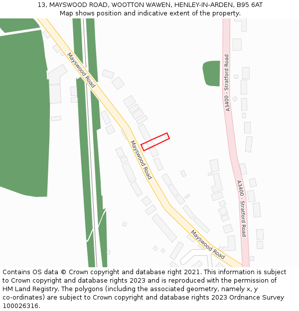 13, MAYSWOOD ROAD, WOOTTON WAWEN, HENLEY-IN-ARDEN, B95 6AT: Location map and indicative extent of plot