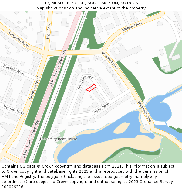 13, MEAD CRESCENT, SOUTHAMPTON, SO18 2JN: Location map and indicative extent of plot
