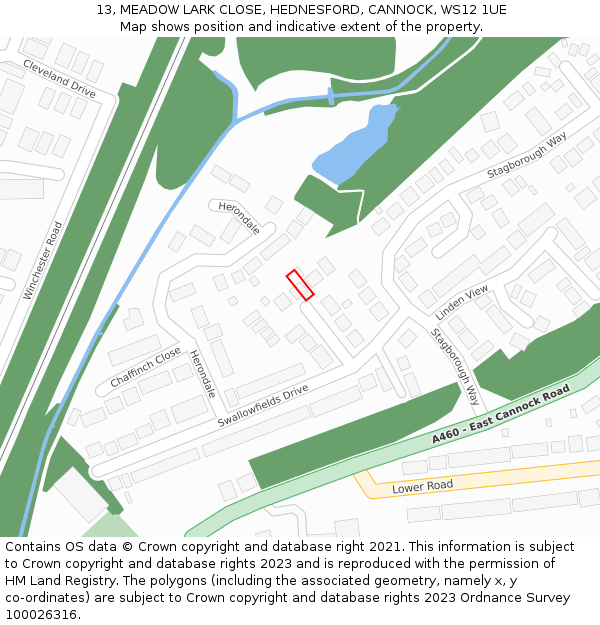 13, MEADOW LARK CLOSE, HEDNESFORD, CANNOCK, WS12 1UE: Location map and indicative extent of plot
