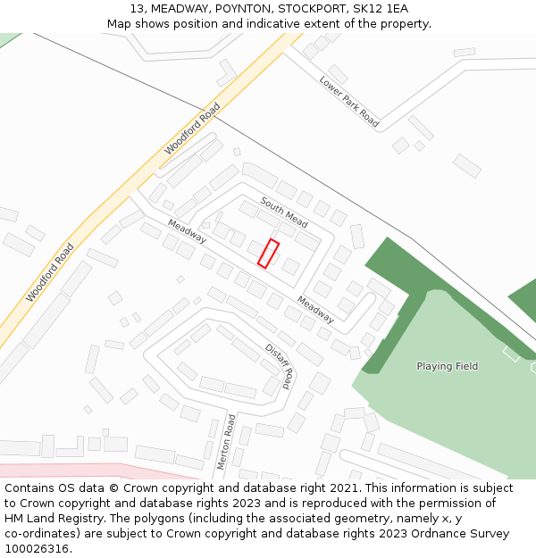 13, MEADWAY, POYNTON, STOCKPORT, SK12 1EA: Location map and indicative extent of plot