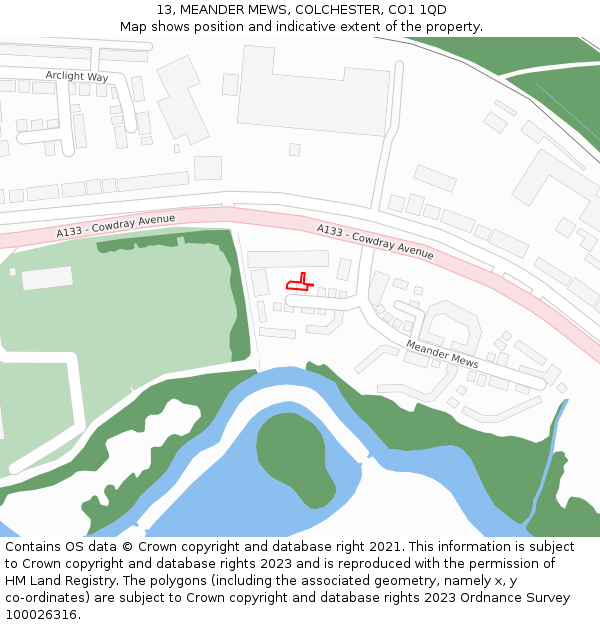 13, MEANDER MEWS, COLCHESTER, CO1 1QD: Location map and indicative extent of plot