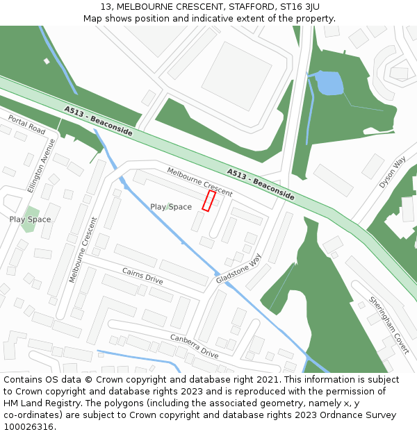 13, MELBOURNE CRESCENT, STAFFORD, ST16 3JU: Location map and indicative extent of plot
