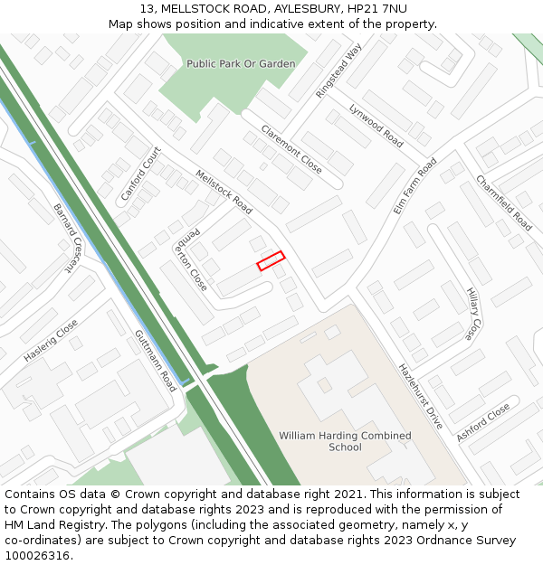 13, MELLSTOCK ROAD, AYLESBURY, HP21 7NU: Location map and indicative extent of plot