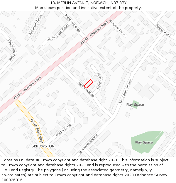 13, MERLIN AVENUE, NORWICH, NR7 8BY: Location map and indicative extent of plot