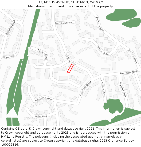 13, MERLIN AVENUE, NUNEATON, CV10 9JY: Location map and indicative extent of plot