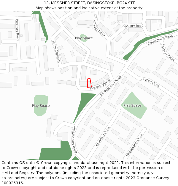 13, MESSNER STREET, BASINGSTOKE, RG24 9TT: Location map and indicative extent of plot