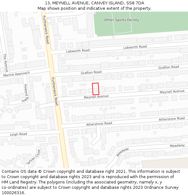 13, MEYNELL AVENUE, CANVEY ISLAND, SS8 7DA: Location map and indicative extent of plot