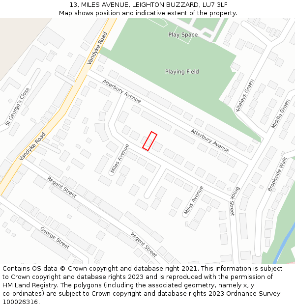 13, MILES AVENUE, LEIGHTON BUZZARD, LU7 3LF: Location map and indicative extent of plot