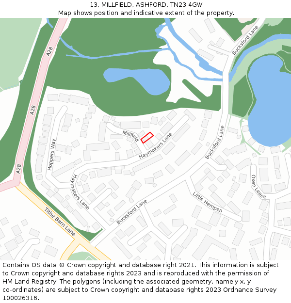 13, MILLFIELD, ASHFORD, TN23 4GW: Location map and indicative extent of plot