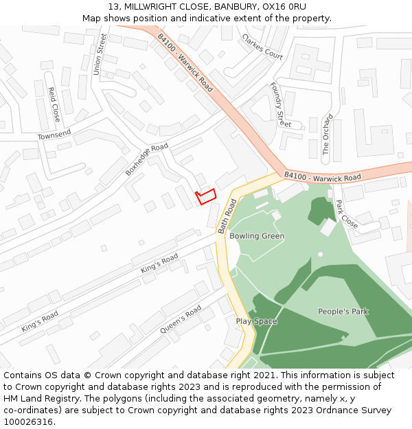 13, MILLWRIGHT CLOSE, BANBURY, OX16 0RU: Location map and indicative extent of plot