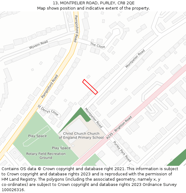 13, MONTPELIER ROAD, PURLEY, CR8 2QE: Location map and indicative extent of plot