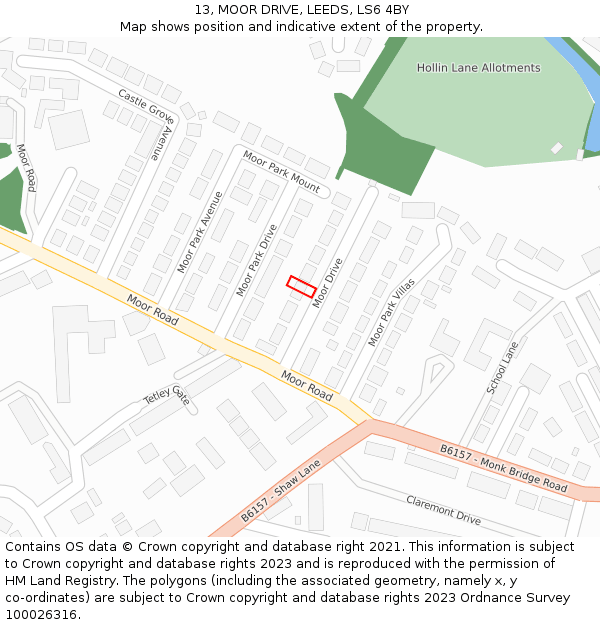 13, MOOR DRIVE, LEEDS, LS6 4BY: Location map and indicative extent of plot