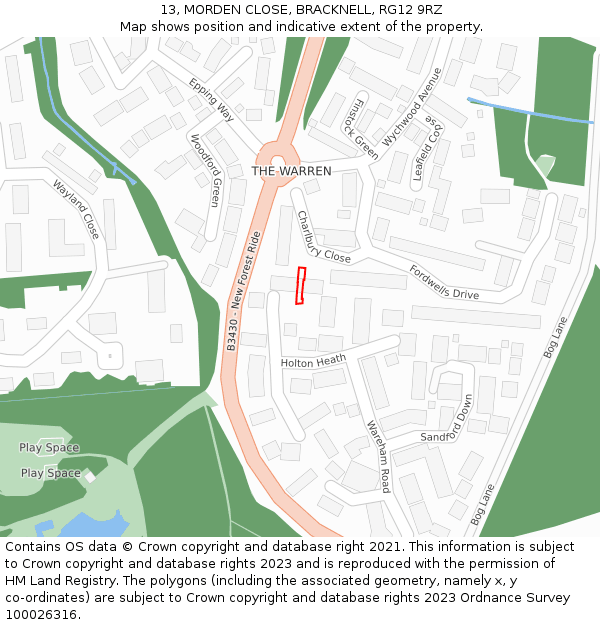 13, MORDEN CLOSE, BRACKNELL, RG12 9RZ: Location map and indicative extent of plot