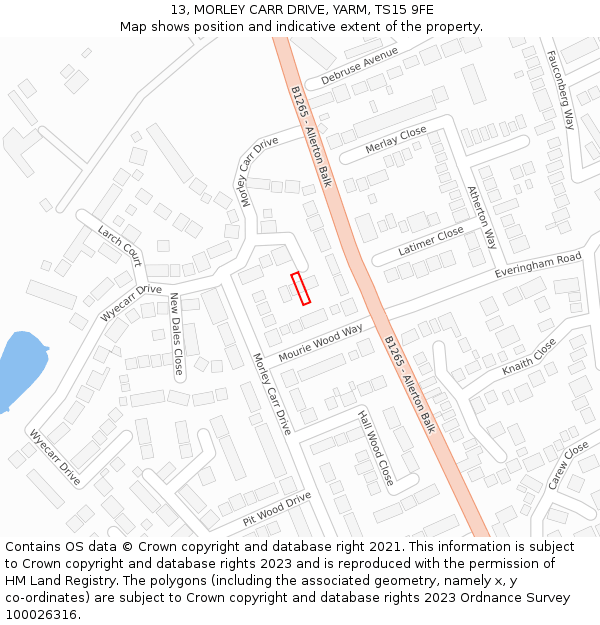 13, MORLEY CARR DRIVE, YARM, TS15 9FE: Location map and indicative extent of plot