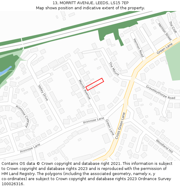13, MORRITT AVENUE, LEEDS, LS15 7EP: Location map and indicative extent of plot