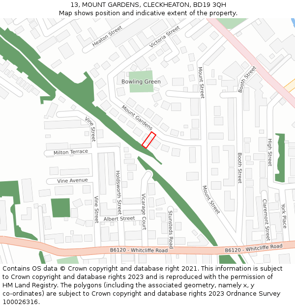 13, MOUNT GARDENS, CLECKHEATON, BD19 3QH: Location map and indicative extent of plot