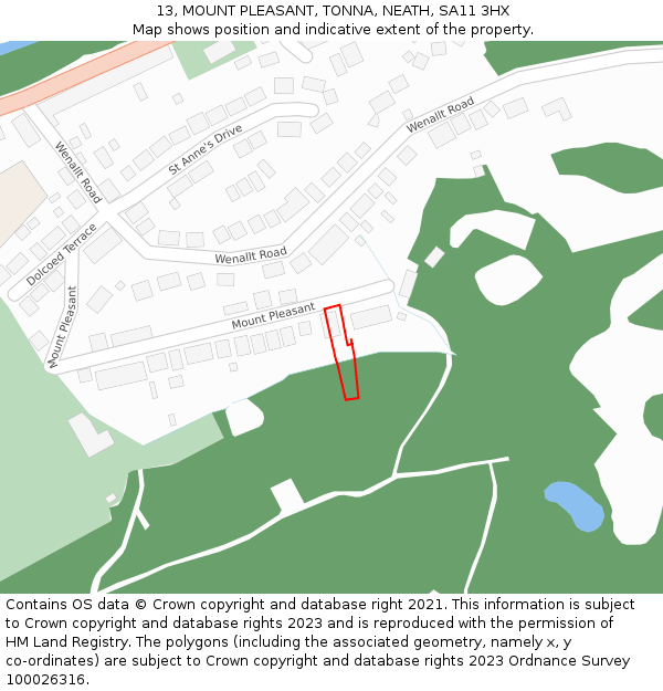 13, MOUNT PLEASANT, TONNA, NEATH, SA11 3HX: Location map and indicative extent of plot