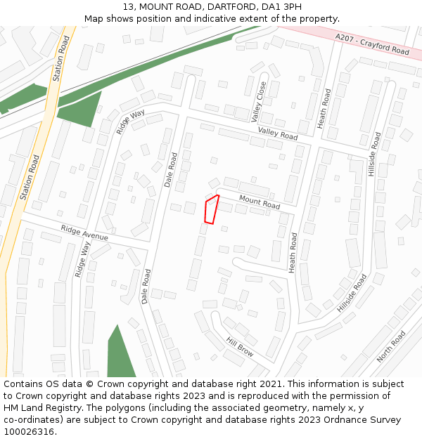 13, MOUNT ROAD, DARTFORD, DA1 3PH: Location map and indicative extent of plot