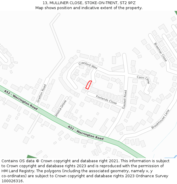 13, MULLINER CLOSE, STOKE-ON-TRENT, ST2 9PZ: Location map and indicative extent of plot