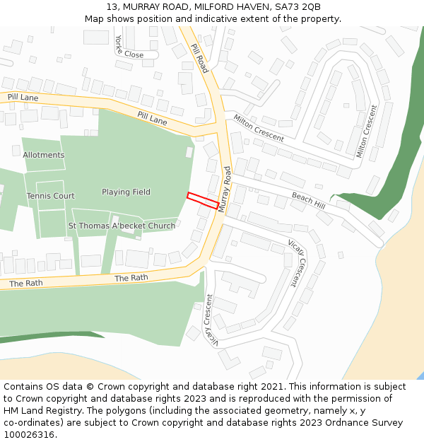 13, MURRAY ROAD, MILFORD HAVEN, SA73 2QB: Location map and indicative extent of plot