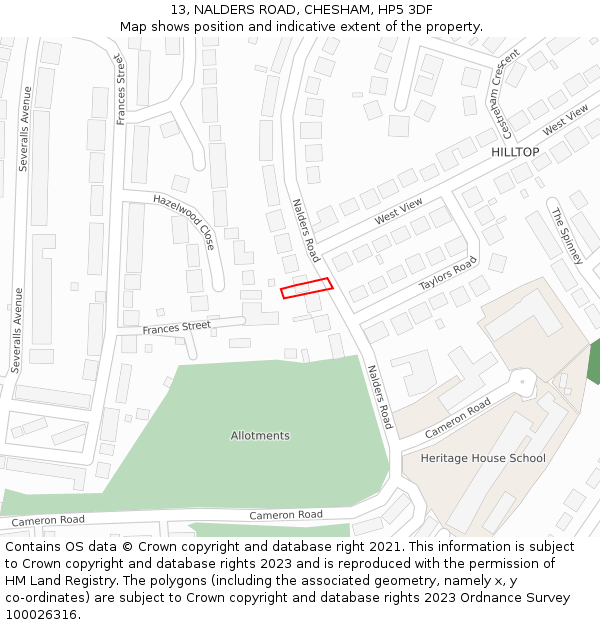 13, NALDERS ROAD, CHESHAM, HP5 3DF: Location map and indicative extent of plot