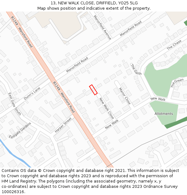 13, NEW WALK CLOSE, DRIFFIELD, YO25 5LG: Location map and indicative extent of plot