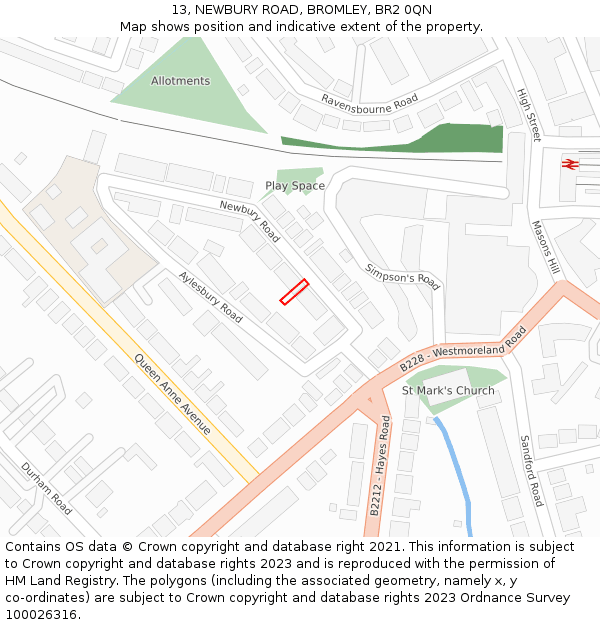 13, NEWBURY ROAD, BROMLEY, BR2 0QN: Location map and indicative extent of plot